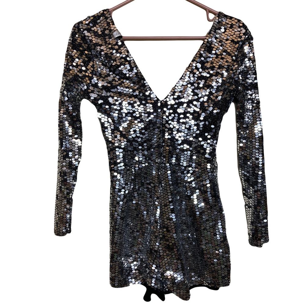 Silver Sequin Romper Small - image 1